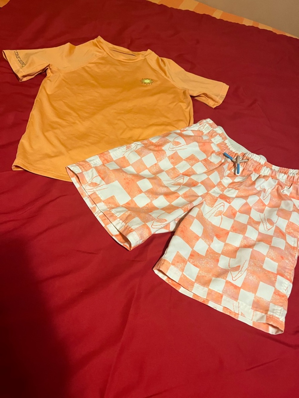 Cat & Jack Orange Swim trunks with Art Class Cover Top